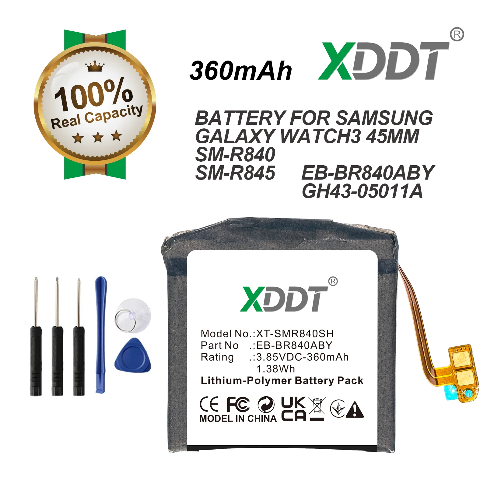 

Сменный аккумулятор для Samsung Watch 3 SM-R840 SM-R845F 45 мм, версия Watch3, EB-BR840ABY, перезаряжаемый, 360 мАч