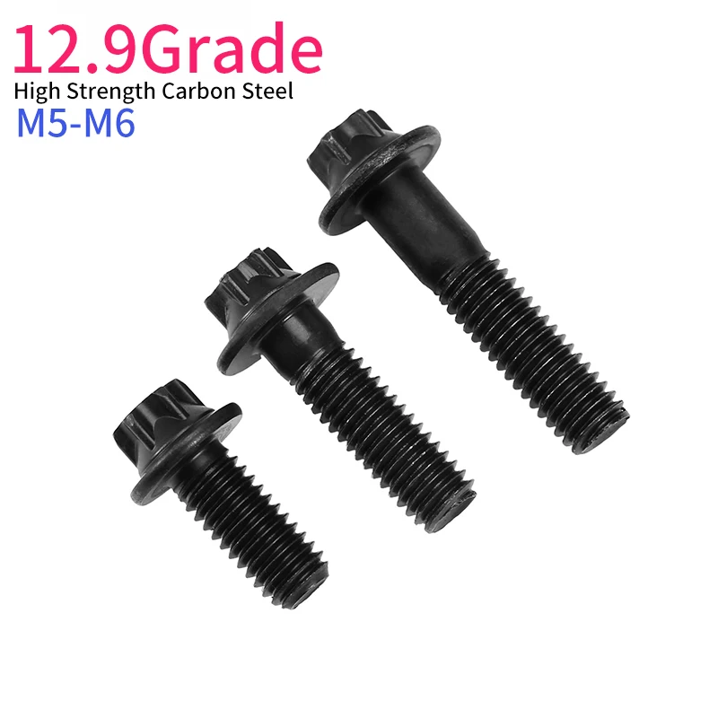 20-40Pcs Grade 12.9 Full & Half Thread 12 Point Flange Bolts GB6189, Torx External Hex Flange Screws M5 Engine Cover Fasteners