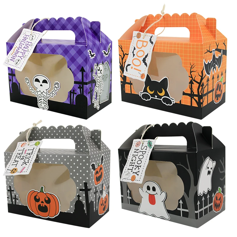 Bolsas de dulces de papel para fiesta de Halloween, 12 piezas, con ventana, mezcla de 4 diseños