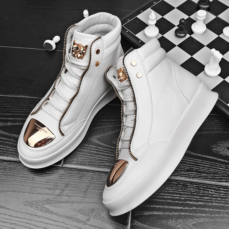 YRZL High Top Casual Shoes Men Sneakers Fashion Skateboard Shoes Leopard Platform Shoe Sport Training Shoes Men's Ankle Boots