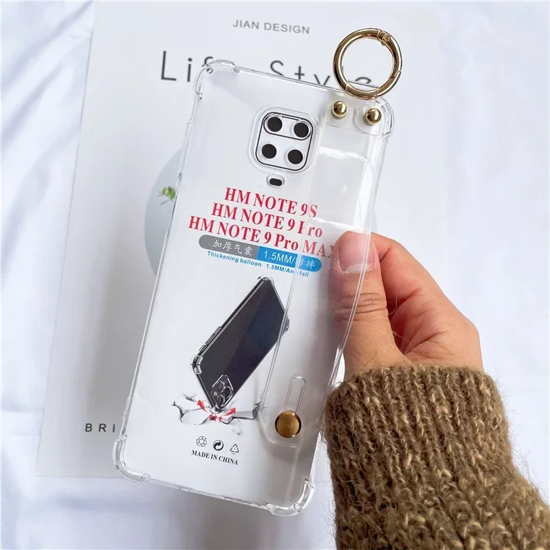 Redmi 12 13C 10 10C 9T 9 9A 9C Case Shockproof Transparent Wrist Strap Phone Holder Case for Redmi Note 12 13 Pro 11 10 9 9S 8 7