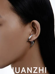 HuanZhi 2023NEW Hip Hop H Type Boomerang Sliver Color Metal Earring for Women Party Jewelry Accessories INS Trendy