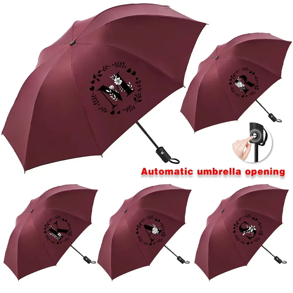 

Umbrella for Sunshine Rainy Windproof Strong Automatic Folding Large Buckle Handle Double Bone Resistant Garland letter Print