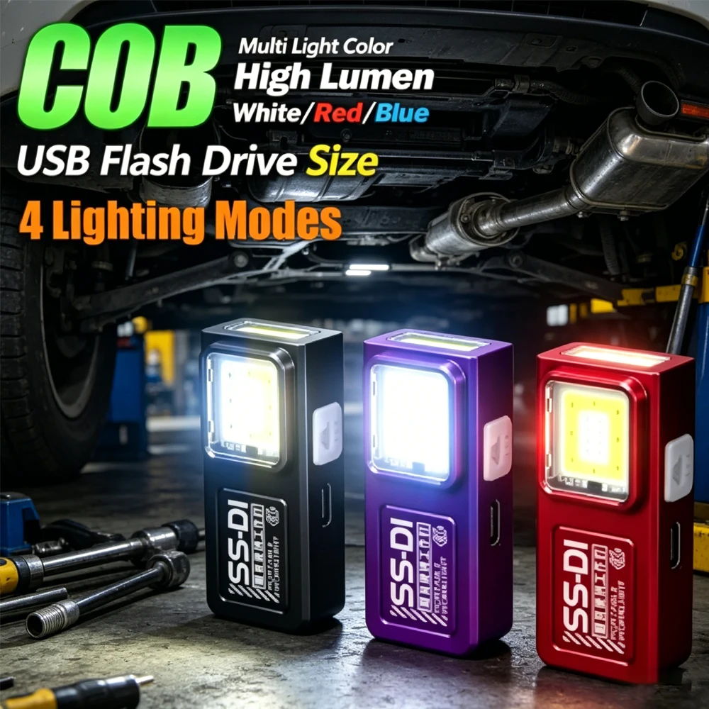 Mini COB LED Flashlight USB C Rechargeable Powerful Work Light with Clip And Magnet Waterproof EDC Camping Walking Pocket Lamp
