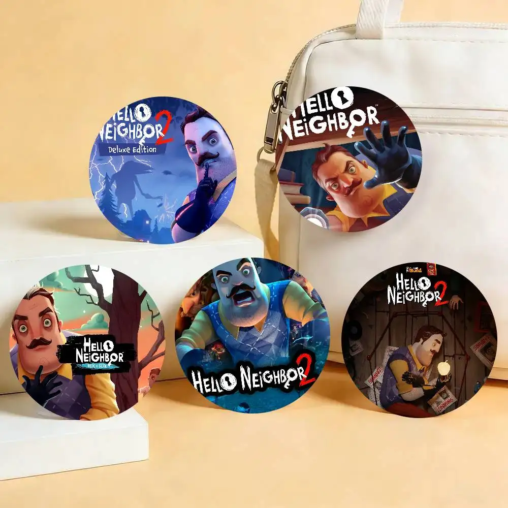 Game H-HELLO NEIGHBOR Badge Tinplate Meme Round Brooch For Hat Bag Creative Lapel Jewelry Accessories Gifts