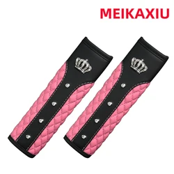 2 PU leather square embroidered diamond Crown Blingbling Soft and comfortable relief car shoulder cover automotive supplies