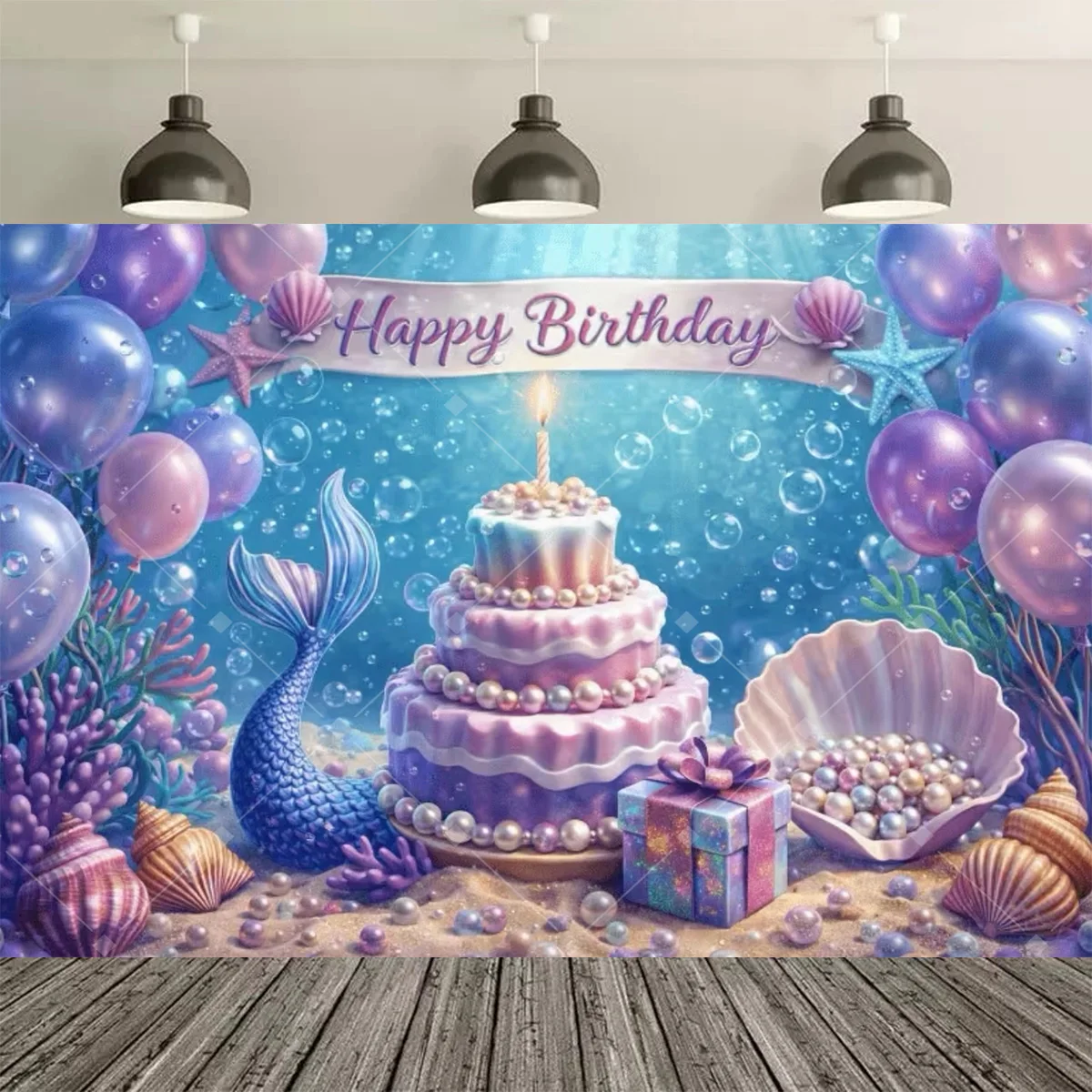 Unterwasserwelt Meerjungfrau Geburtstagsparty Dekoration Hintergrund Meerjungfrauenschwanz Geburtstagsbanner Mädchen Party Studio Kuchentisch Deko – Detail 6