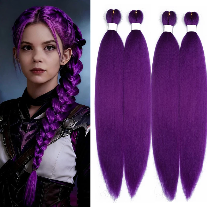 

Фиолетовые плетеные волосы, предварительно растянутые синтетические плетения, наращивание волос для твист-косичек, вязанные крючком косы для вечеринки, Хэллоуина, косплея