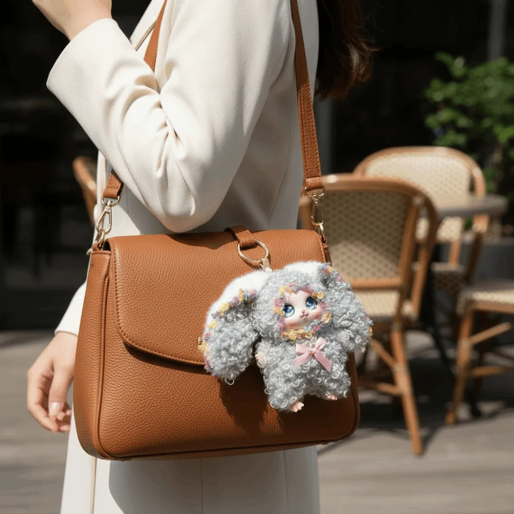Big Ear Curly Hair Rabbit Figures Bag Hanging Ornaments Rabbit Keychain Vinyl Decorations Bunny Pendant Christmas Gifts
