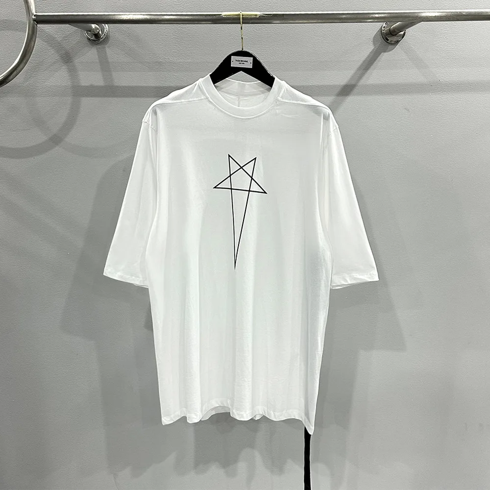 High Street Men\'s T-shirt Pentagram Print Design Oversized Shirt for Man Cotton O-neck Tees Fashion Men\'s Clothing