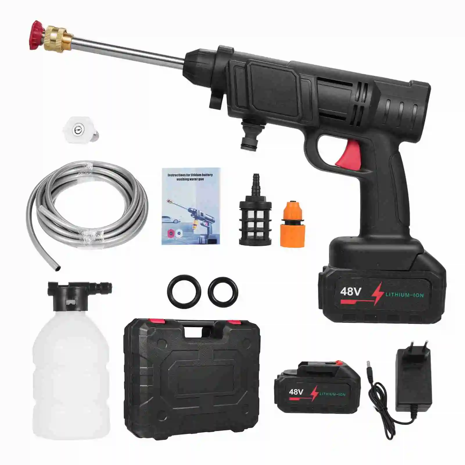 

Мощная беспроводная автомойка 48В с аккумулятором, многофункциональный инструмент для мойки автомобилей и дома, с шлангом 5 м