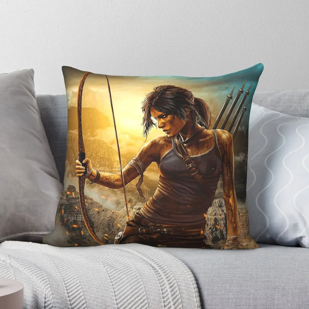 Tomb Raider Lara Croft Pillowcase Polyester Linen Velvet Pattern Zip Decorative Throw Pillow Case Car Cushion Cover Wholesale