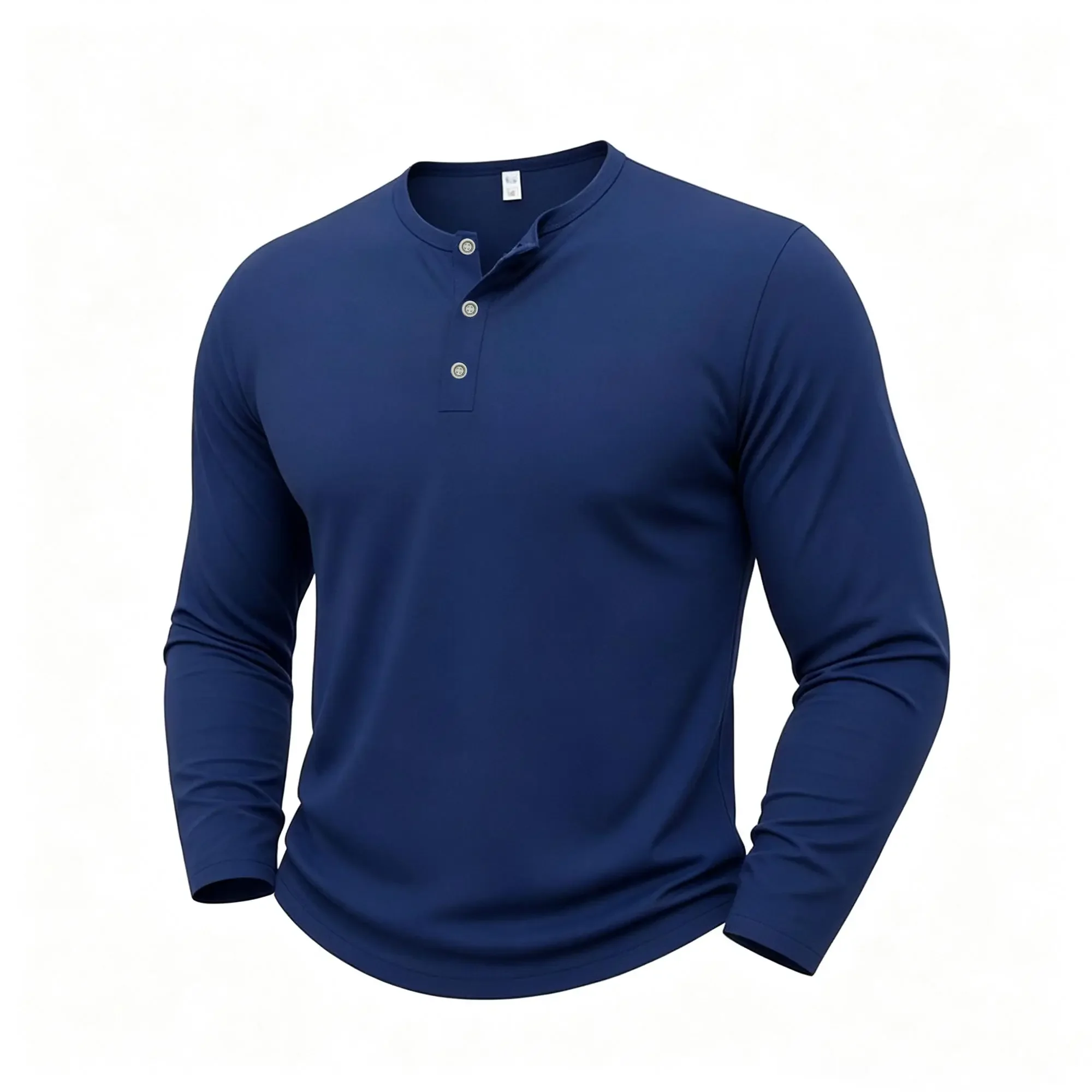 Autumn Fitness Henley Neck T Shirts Men Solid Color Male Long Sleeve Tops Slim Fit Button Neck Casual Cozy Tshirt Streetwear Tee view 4