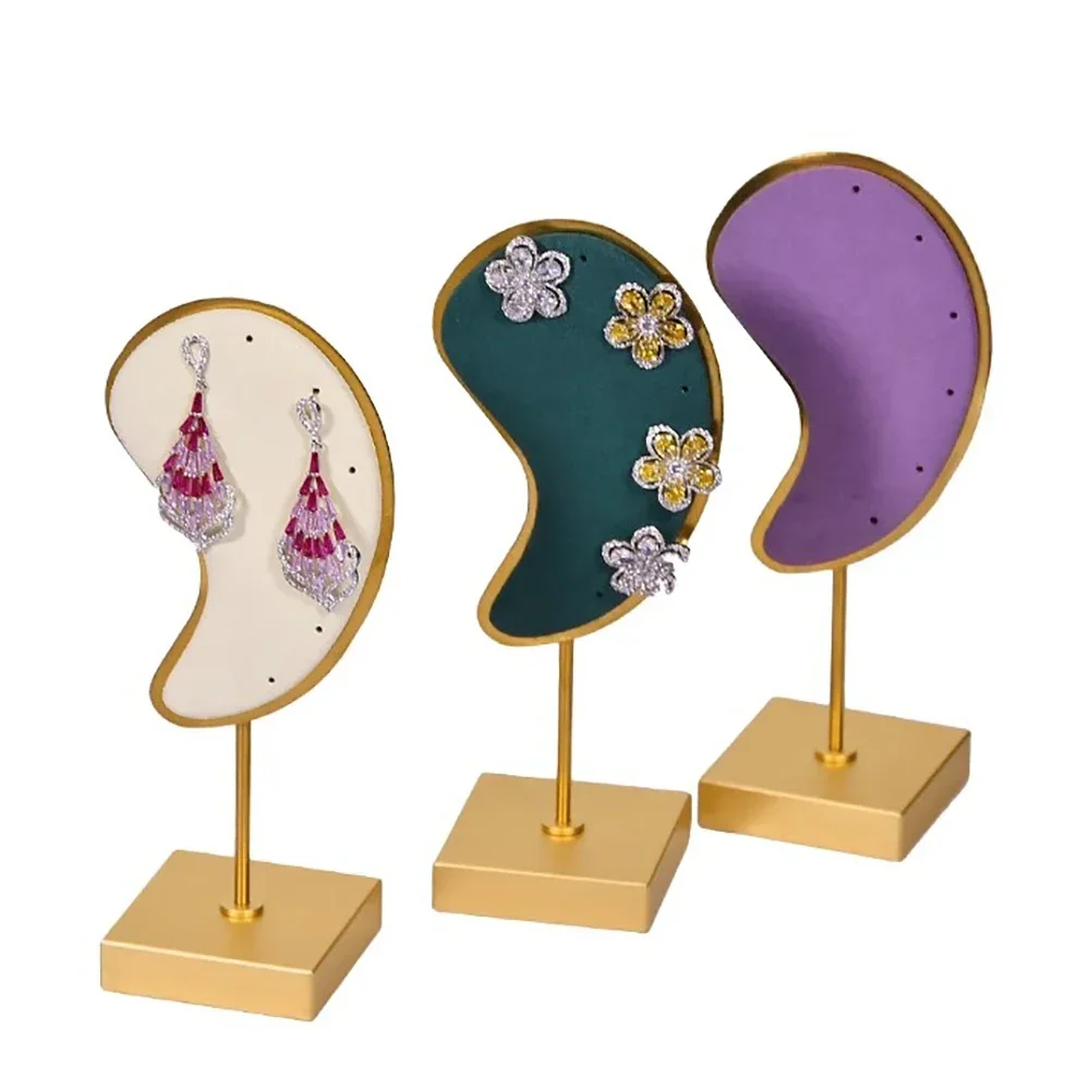 Fashion Ear Shape Earring Display Stand Multi-color Microfiber Earring Holder Ear-shaped Ear Clip Stud Jewelry Display Organizer