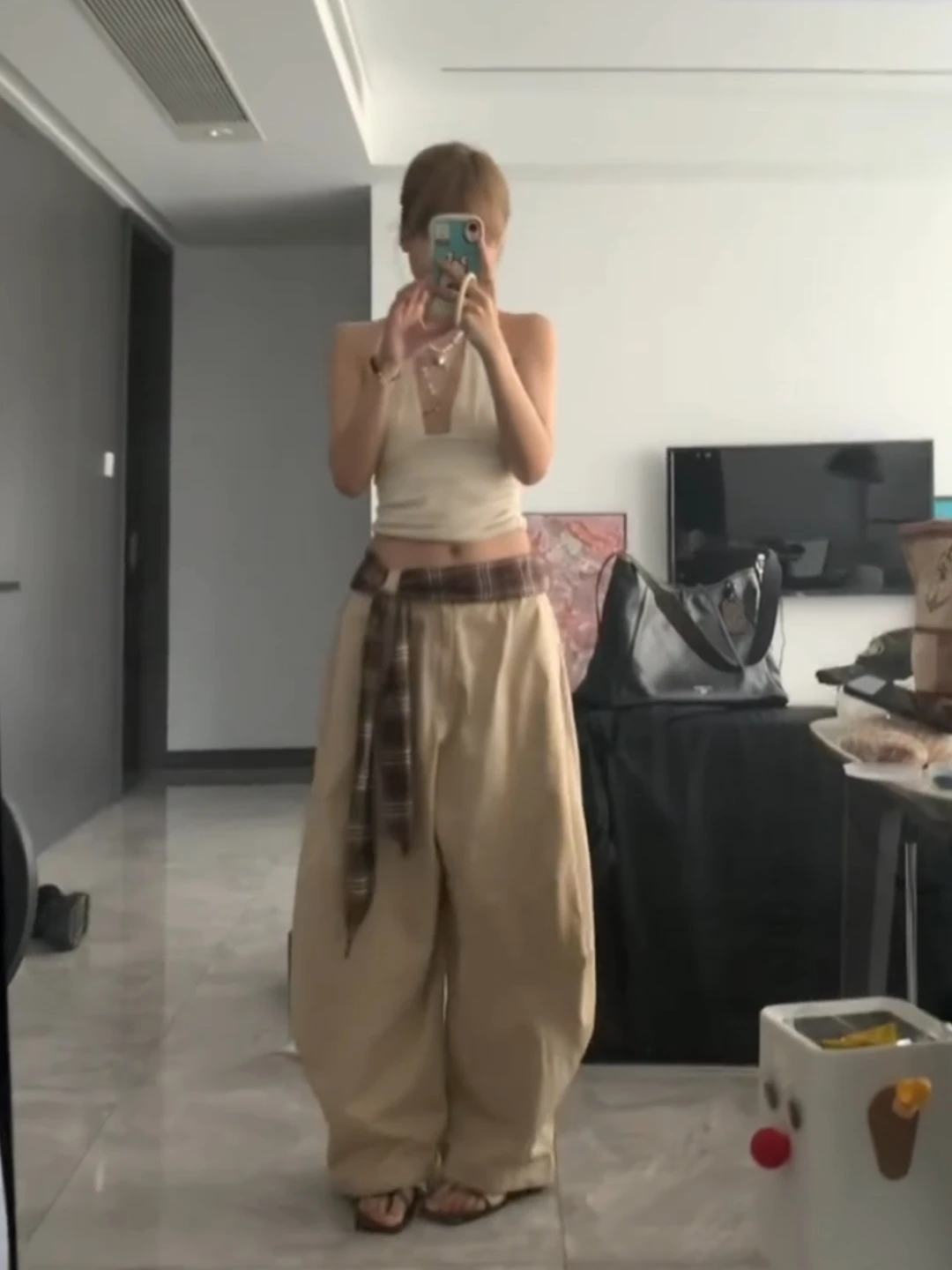Retro Khaki Wide Leg Pants Women's Loose Slim Straight Floor-Length Trousers Autumn New Sle Korean Sle Commute Wind