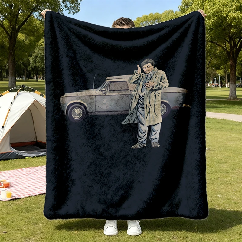 Vintage Detective Car Flannel Blanket, Retro 70s Mystery Graphic Flannel Blanket