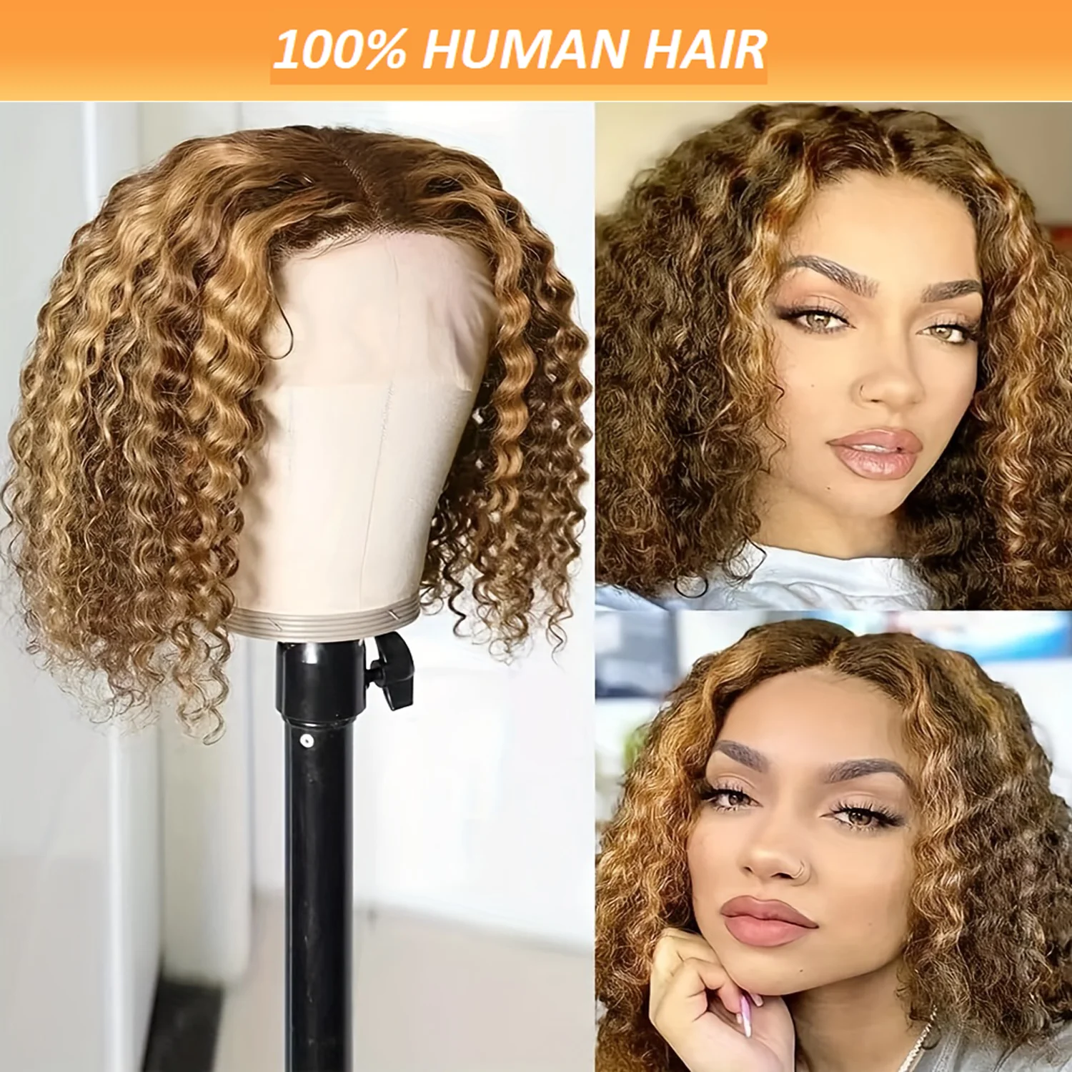 Higlight Bob Human Hair Pre Plucked Pre Cut P4/27 Deep Wave Wigs for Women Human Hair Bob Wig 13x4 Lace Front Human Hair Wigs