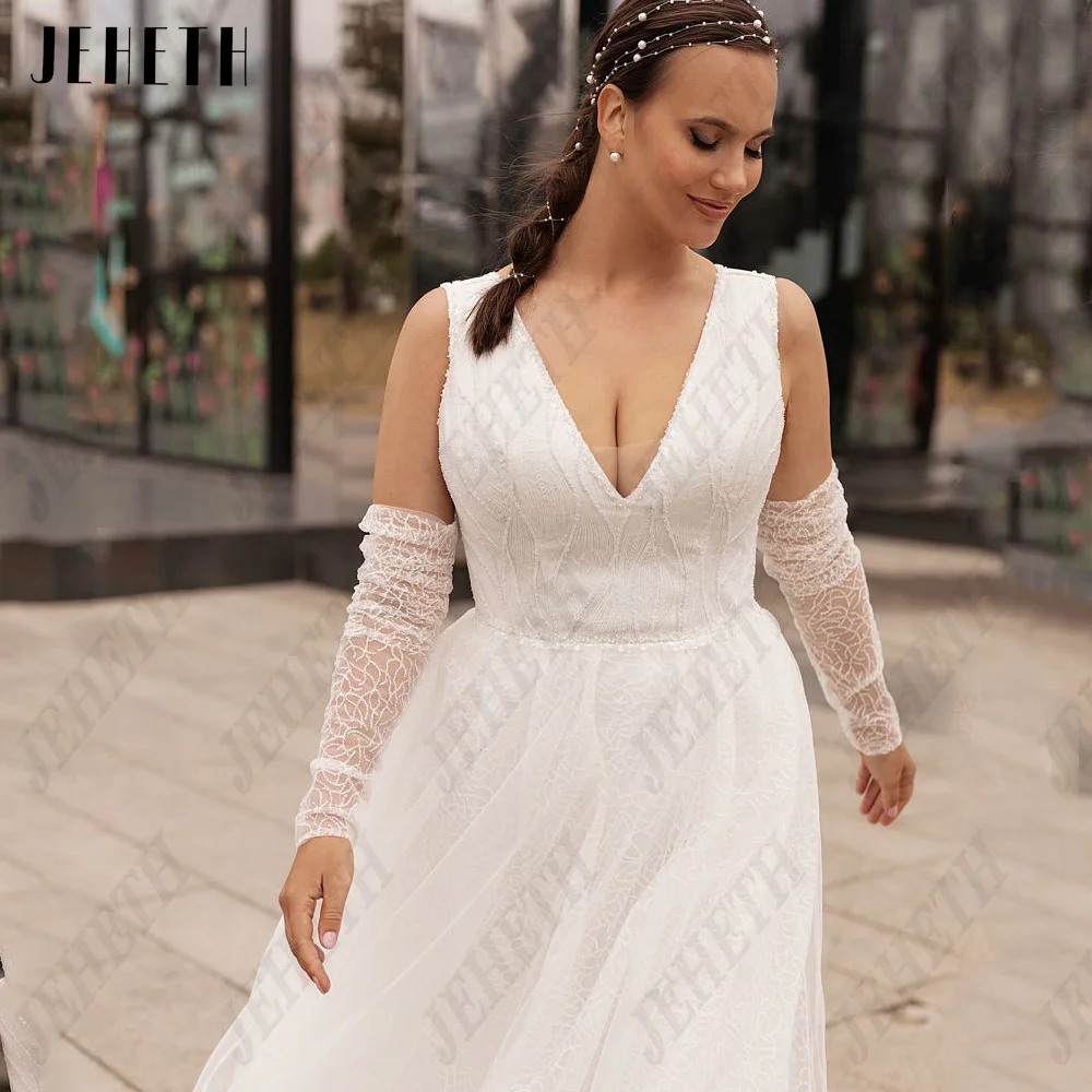 JEHETH Exquisite Wedding Dresses For Woman Sleeveless V-Neck Bridal Gowns Modern Tulle A-Line Plus Size vestidos de novia