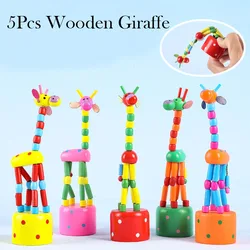 5Pc Colorful Wooden Dancing Giraffe Push Up Puppet Toys for Kids Birthday Party Favors Baby Shower Gifts Kindergarten Rewards