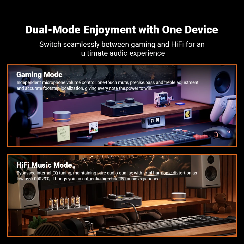 Fosi Audio K7 HiFi DAC ومضخم سماعة الرأس، شريحة AKM4493ESQ DAC، PCM 384 كيلو هرتز/32 بت وDSD256، مدخل ميكروفون USB Audio DAC للألعاب