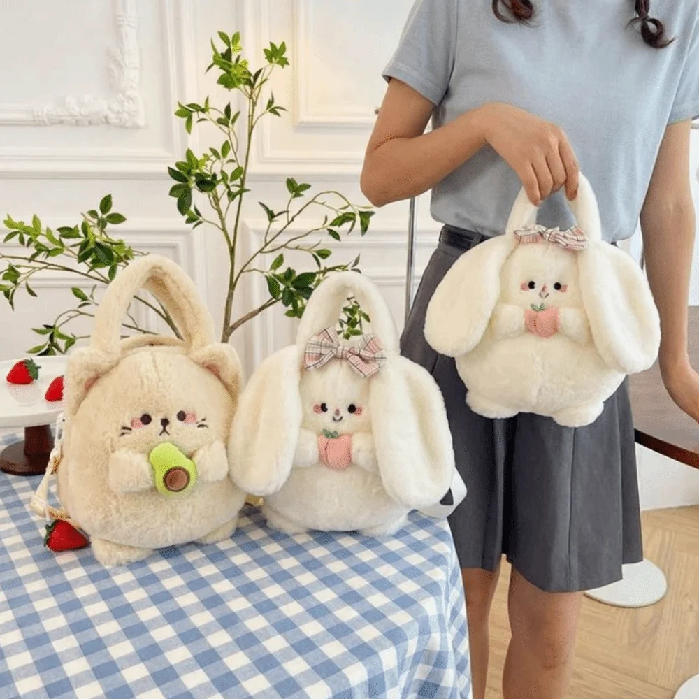 

Fashion Cartoon Rabbit Shoulder Bag Soft Fluffy Crossbody Bag Lightweight Large Capacity Handbag Women Girl Accessories