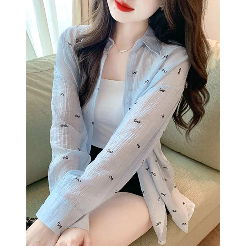 

Fashion Lapel Button Loose Printed Korean Shirt Female Clothing 2025 Spring Summer New Casual Tops All-match Commute Blouse