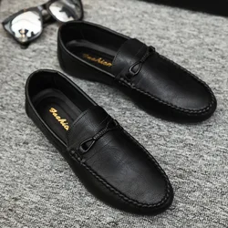 Homens Sapatos Casuais PU Couro Luxo Marca Mens Mocassins Mocassins Deslizamento Respirável em Sapatos De Condução Preto