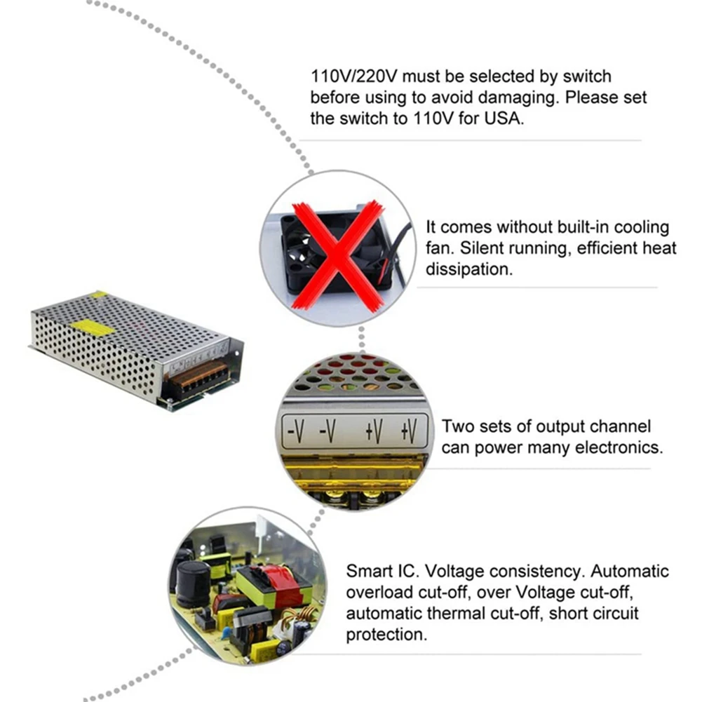 DC 12V 15A 180W Power Supply Transformer Switch AC 110V / 220V to DC 12V 20Amp Switching Adapter Converter LED(15A) image 3