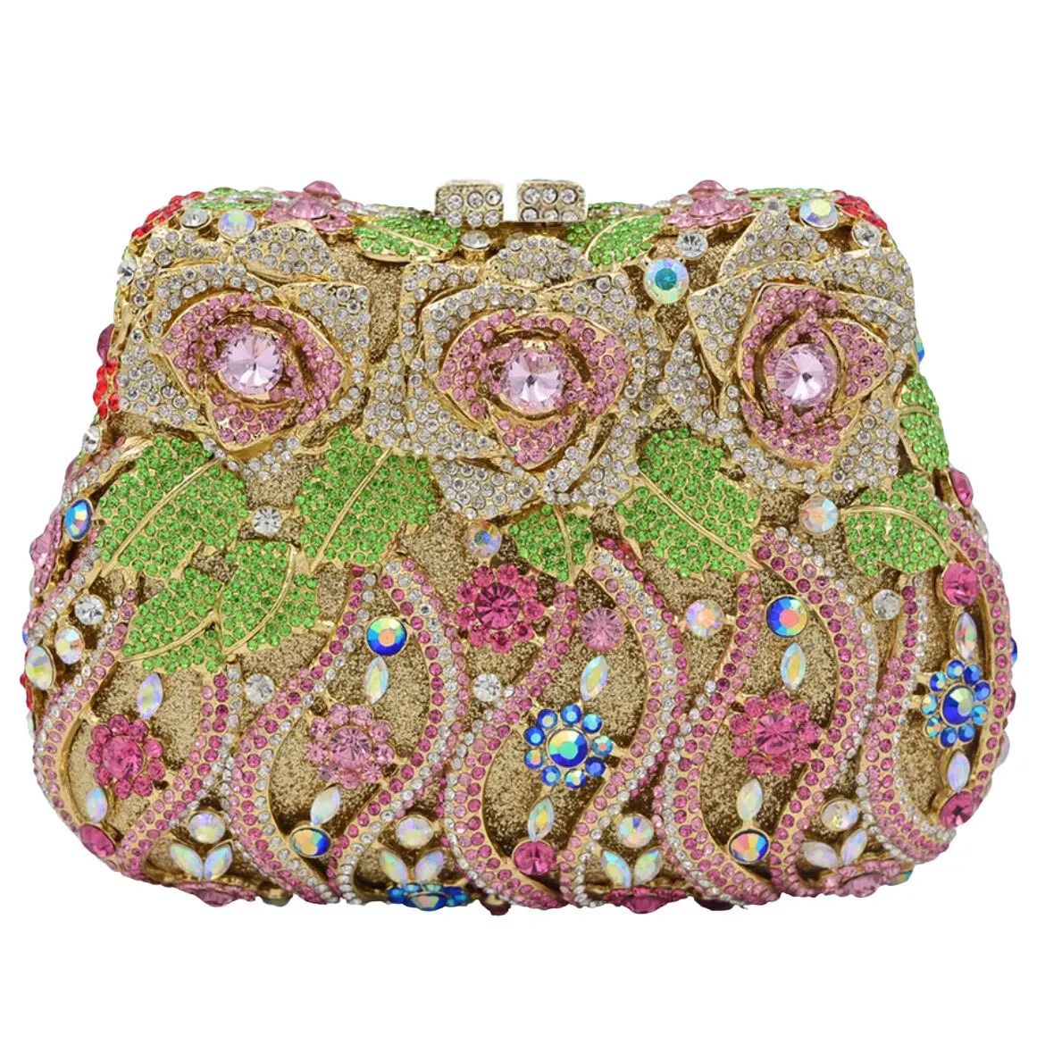 Colorful Women Flower Stone Clutch Dinner Party Evening Bags Wedding Bridal Crystal Minaudiere Floral Handbag Diamond Gift Purse