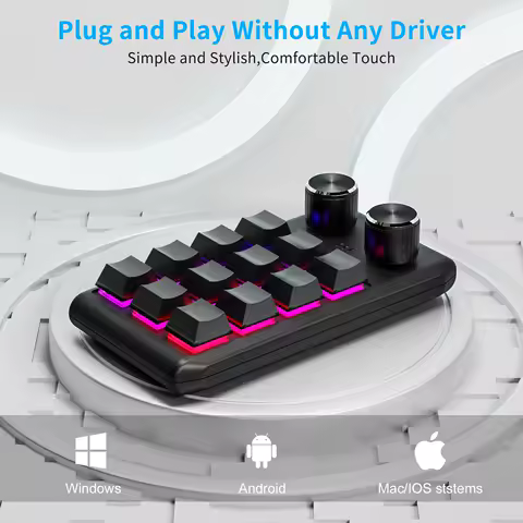 Mini Macro Custom Keyboard 12 Key 2 Knob Bluetooth USB Programming Mechanical Keyboard Gaming Drawing Switch Hot-swap Keypad DIY
