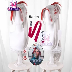 Heartsteel Yone Wig Game Cosplay Wig Heat Resistant Synthetic Wig LOL Cosplay Yone Wig Earring Cosplay Heartsteel Yone Wig