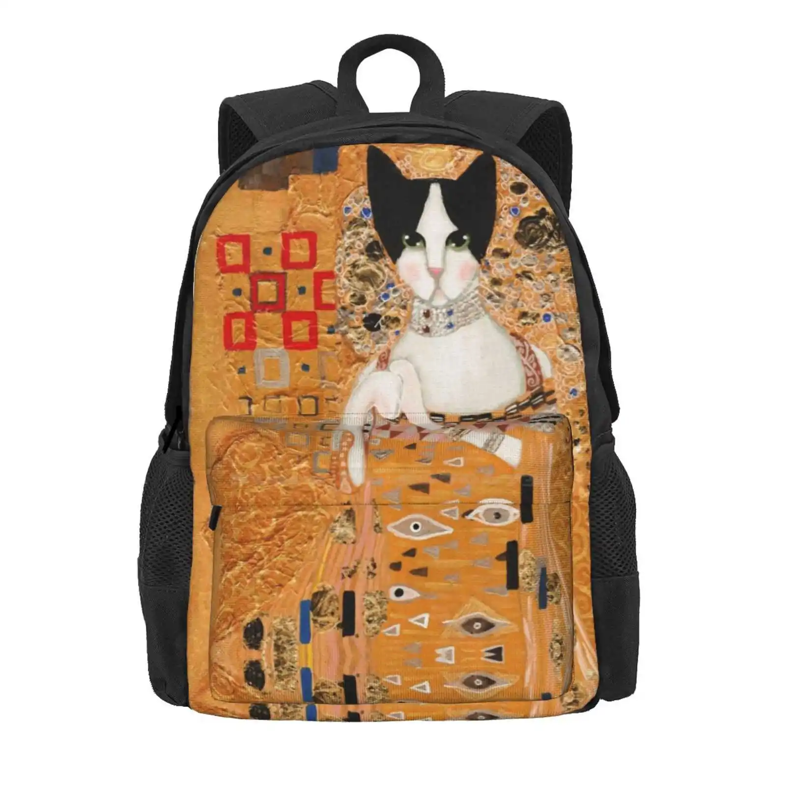 Klimt Cat Hot Sale Schoolbag Backpack Fashion Bags Folk Art Impressionism Gold Portrait Tuxedo Cat Kilkennycat