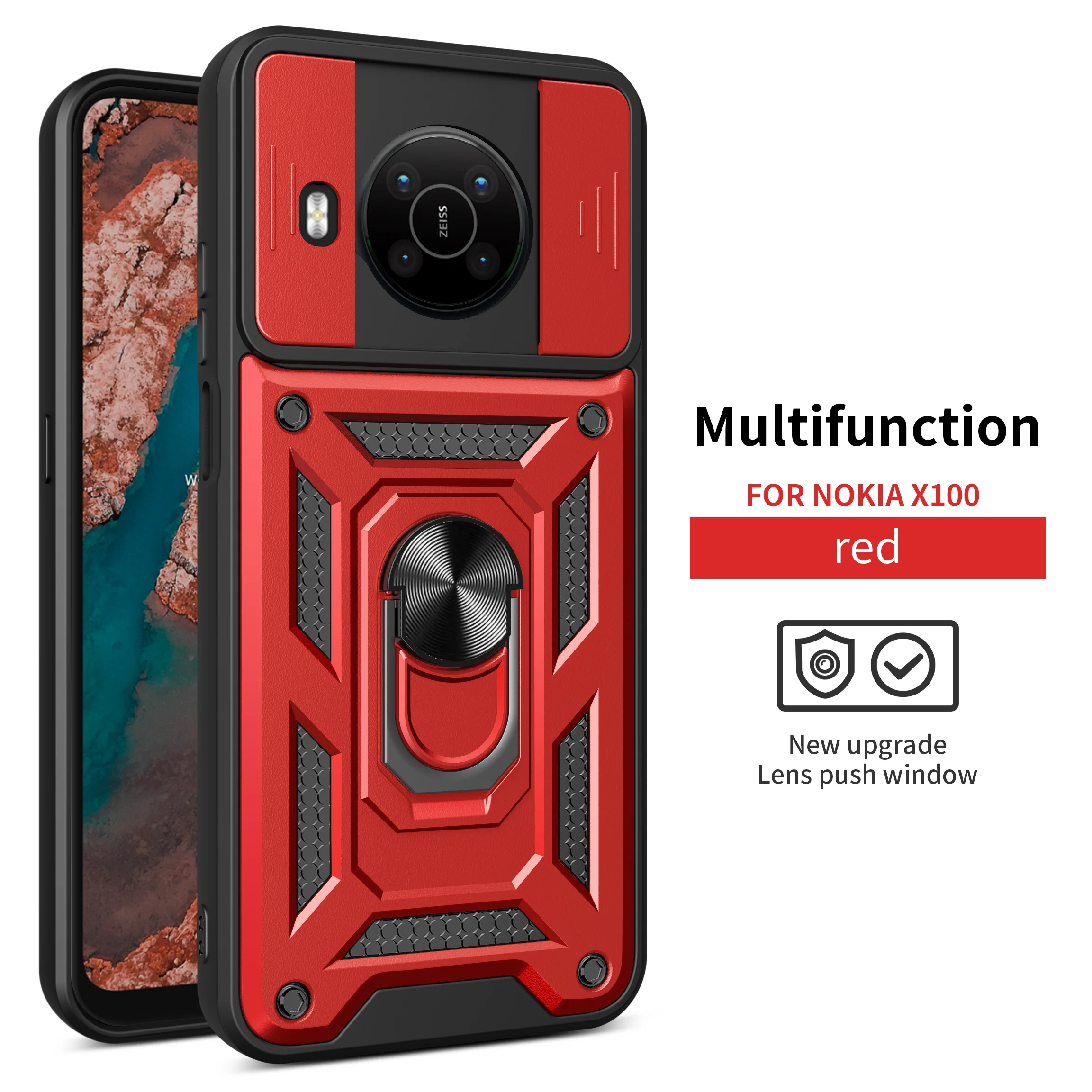For Nokia G10 G20 X100 Case Push Pull Camera Protection Phone Case For Nokia G21 G11 G20 C30 Magnetic Car Ring Stand Back Cover - view 3