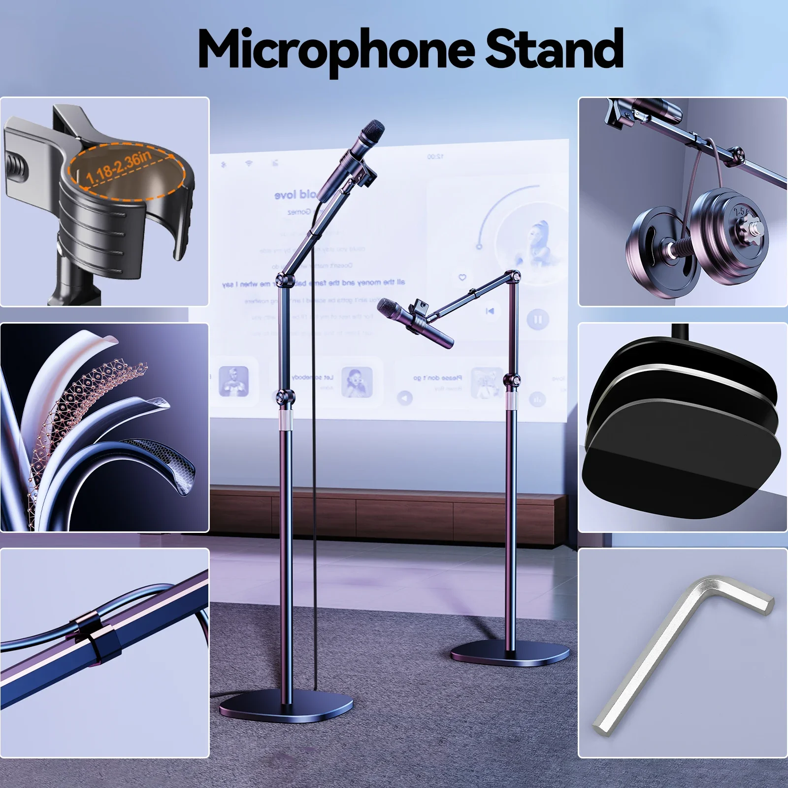 

Oatsbasf Microphone Stand Floor Round Base 35-70" Height Adjustable Rotatable Universal Microphone Mount Clip for Live Studio
