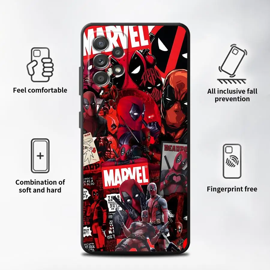 Custodia per Samsung Galaxy A35 A72 A24 A35 A32 A52 A55 A25 A23 A73 A54 A53 A22 A56 A33 A25 Nero Custodia morbida per telefono Marvel Clever