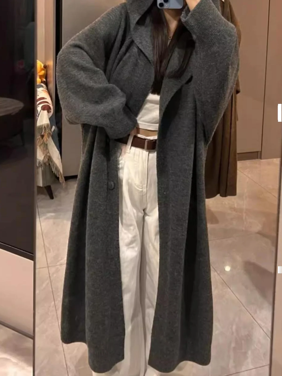 

Loose Large Size Lazy Sle Hooded Long Knee-Length Knitted Open Cardigan Sweater Women Slimming Age-Defng Korean Version