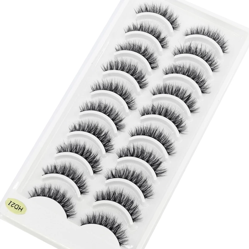 Faux-cils 3D en vison, 10 paires, courts, denses, pour maquillage, vente en gros