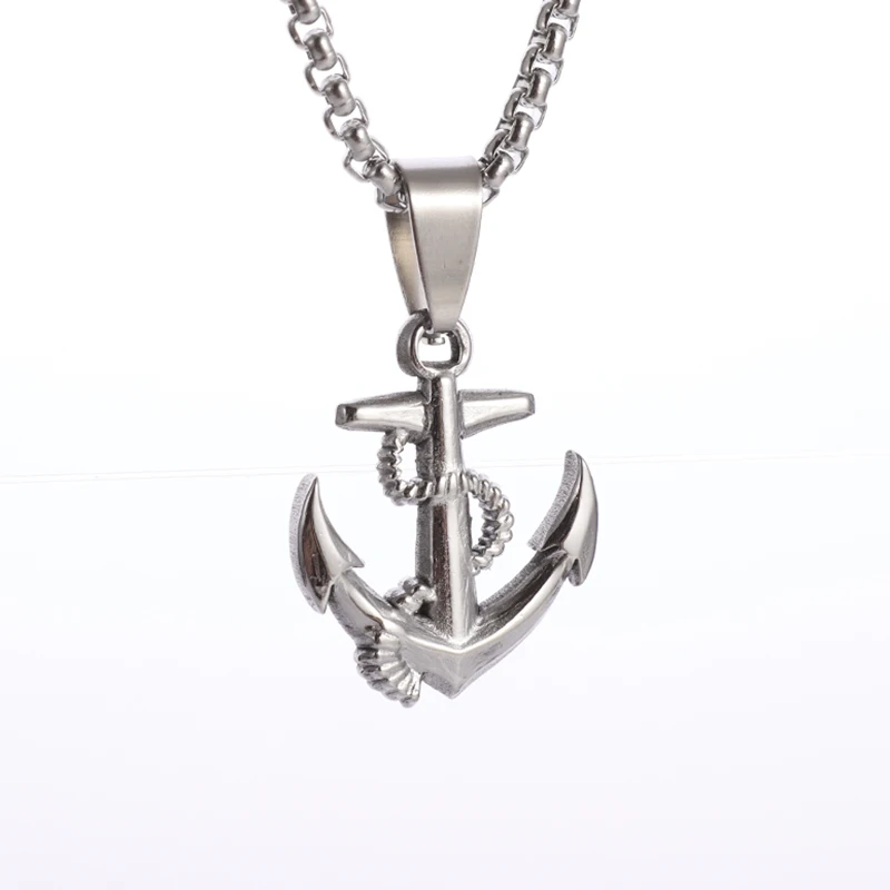 Creative Retro Pirates of The Caribbean Sailor Anchor Pendant Stainless Steel Necklace Men Women Trendy Hip Hop Street Jewelry