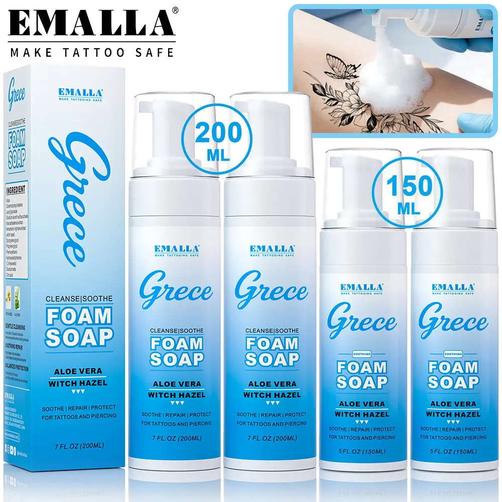

200/150ML EMALLA Grece Tattoo Foam Soap Cleanser for Tattoo & Piercing Tattoo Aftercare Foam Gentle Moisturizing Accessories