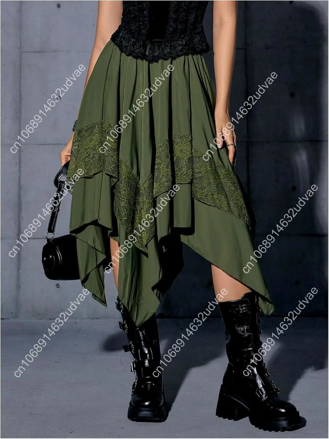 Gonna da fata fluida rinascimentale da donna Verdusa Y2k Gonne longuette asimmetriche a strati di pizzo a contrasto