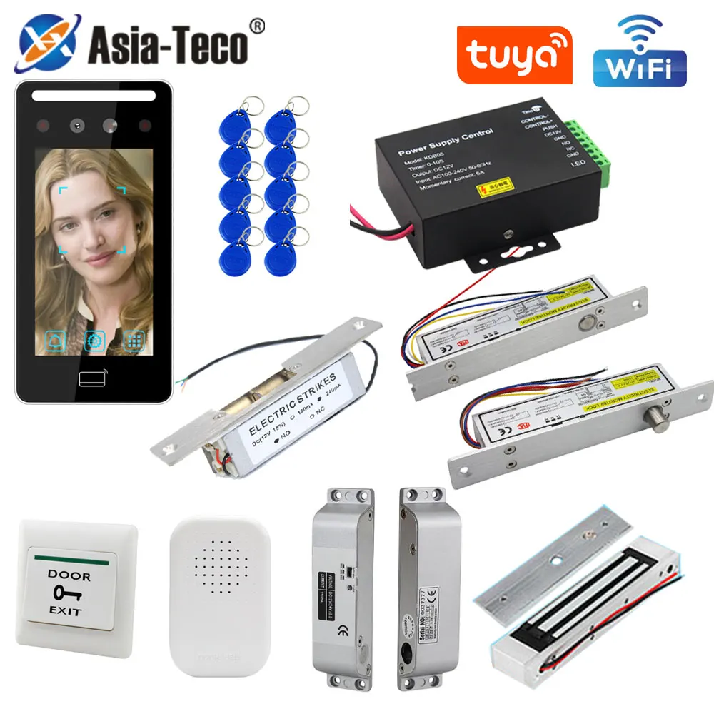 와이파이 투야 얼굴 출석 액세스 제어 키트, IP68 방수 야외 잠금 해제 앱 AI 얼굴 인식 RFID 카드 비밀번호