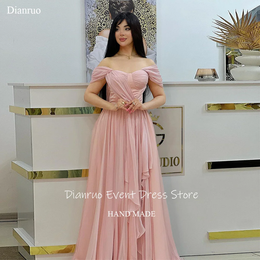 Dianruo Feminine Off The Shoulder Evening Dress Chiffon Pleat Vestido De Fiesta A Line Bespoke Occasion Evening Gown Customized