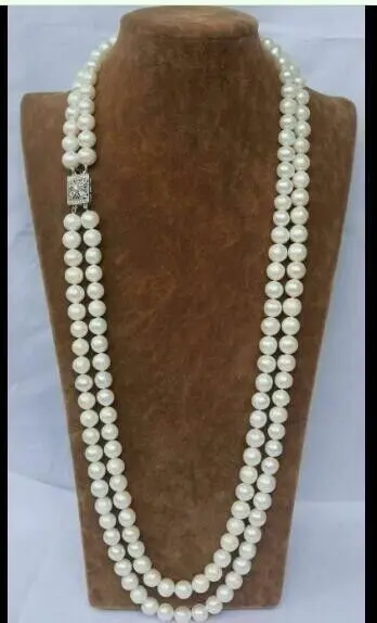 

24 inch Double strands AAA++ 8-9mm natural Akoya white pearl necklace 925S