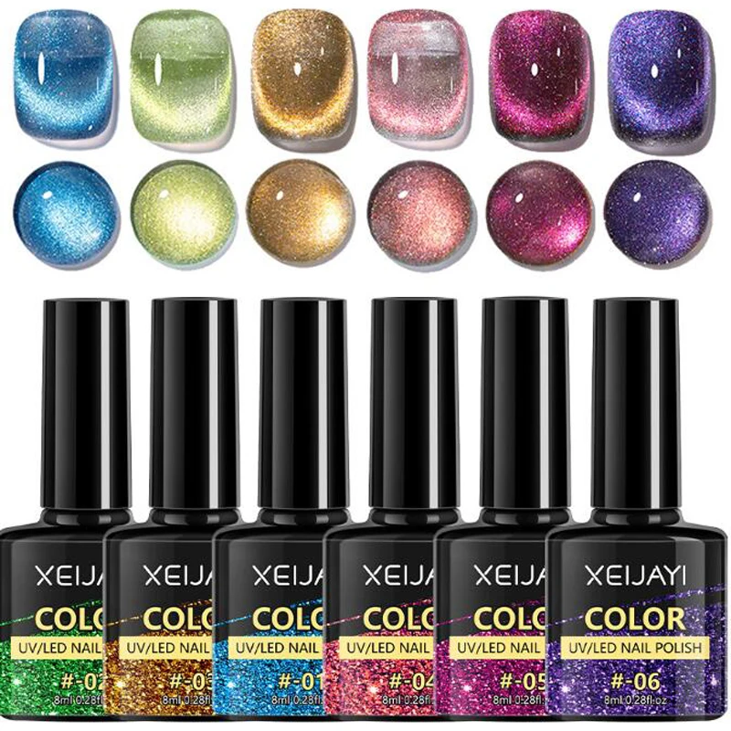 8ml Water Glitter Magnetic Gel Polish Stained Glass Cat's Eye Nail Polish Professional Uv Semi Permanent Glitter Varnish