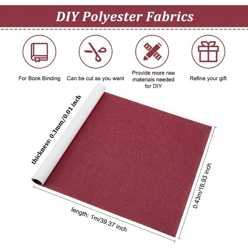 39.4x16.9 Inch Dark Red Book Binding Cloth Bookcover Fabric Surface with Paper Backed Book Cloth Close-Weave Book Cloth