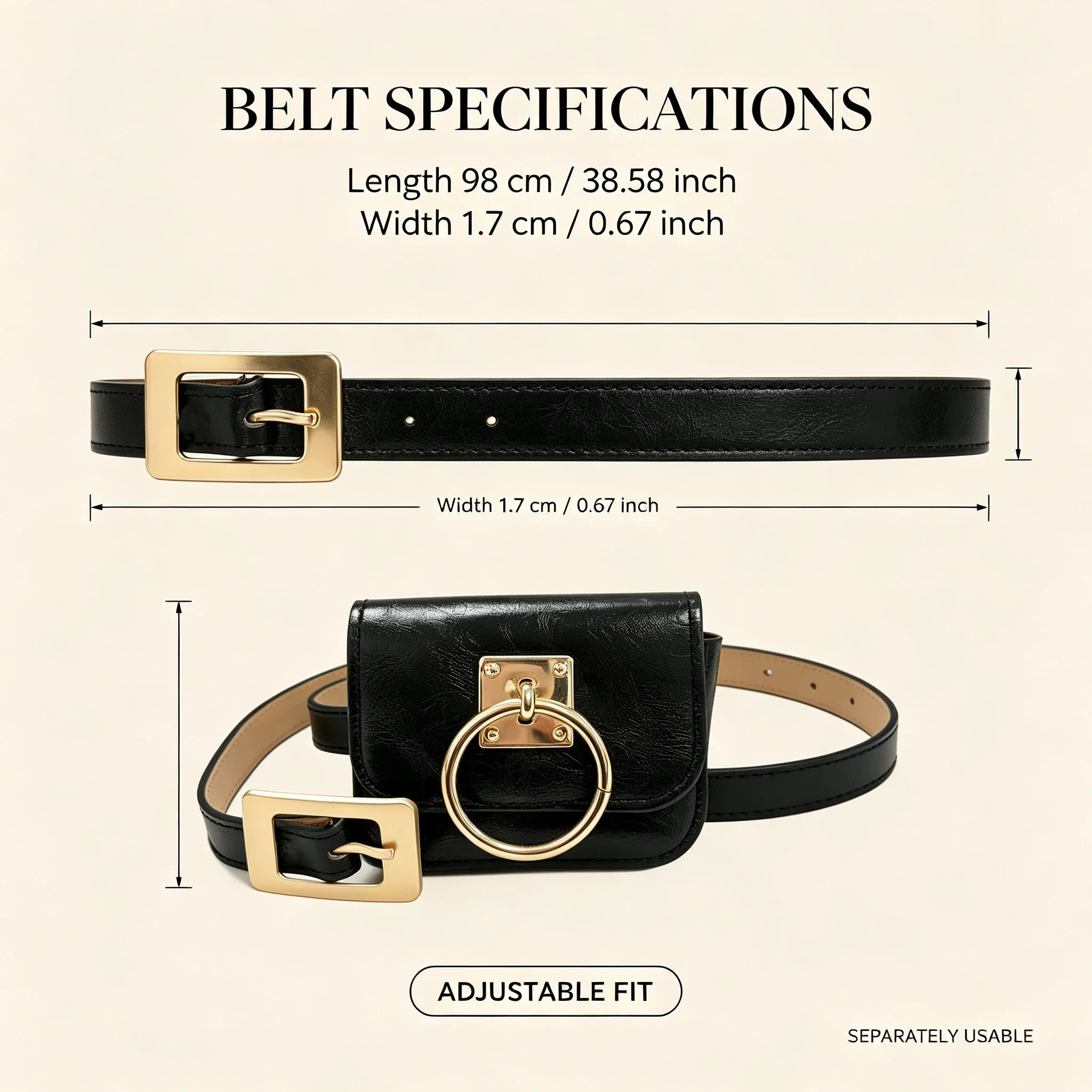 Quilted Belt Bag with Detachable Waist Belt Gold Hardware, Fashion Slim Waist Pouch for Women Outfit Matching Daily Street Style