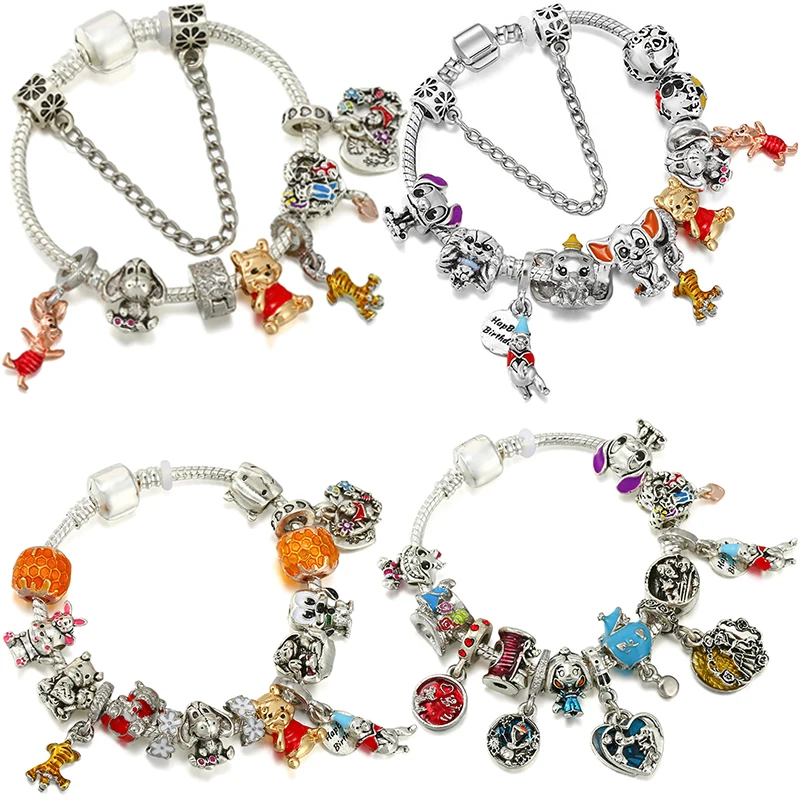 

Cute Cartoon Winnie the Pooh Bracelet Men Disney Anime Beads DIY Jewelry For Women Eeyore Piglet Tigger Charms Bangles Kids Gift