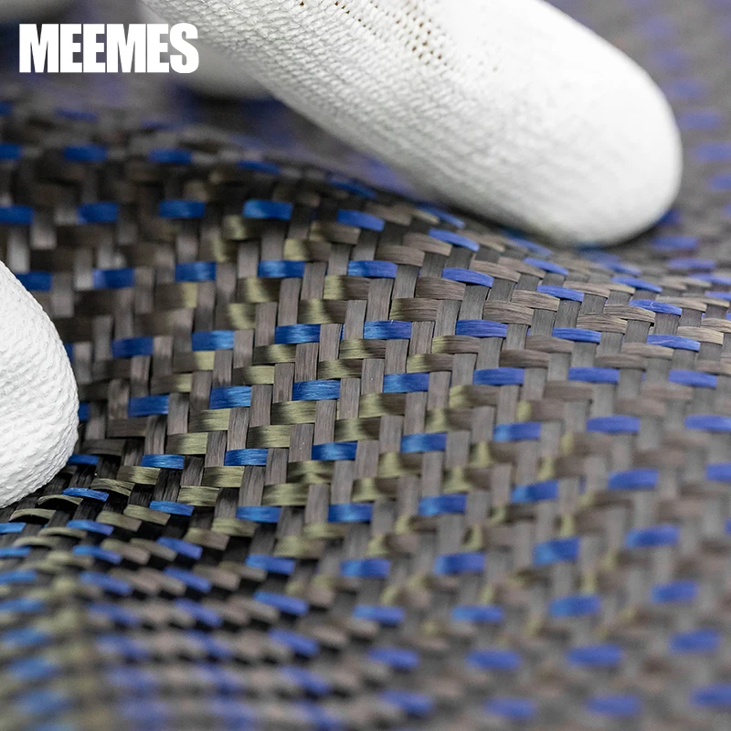 Carbon Fiber Fabric 3K Blue Kevlar & Carbon Fiber Cloth 2+1 Plain Weave Fibra De Carbono Kevlar Jacquard Lotes Use For DIY