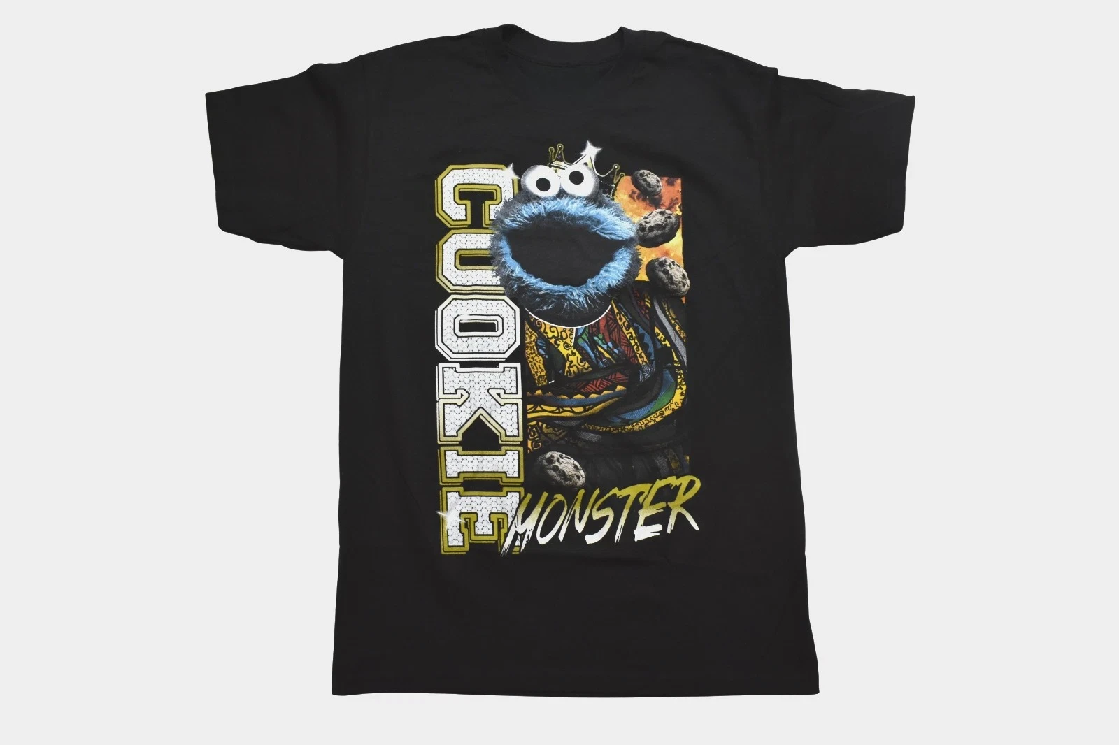 Men's Black Tshirt Sesame Street Biscuit Monster Biscuit King New Fan Commemorative Gift Men's Daily Wear Street Fashion T-shirt
