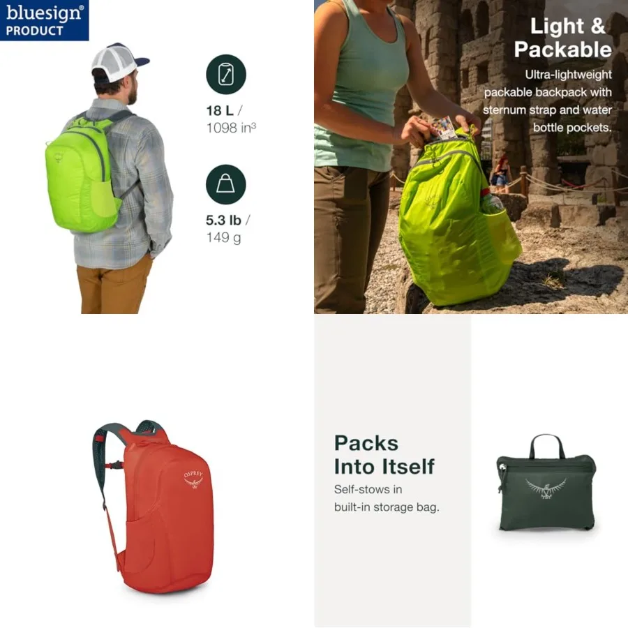 

Ultralight Collapsible Stuff Pack - Lightweight, Packable Travel Backpack — Extra Bag For Travel and Every Day — 18 L Capacity